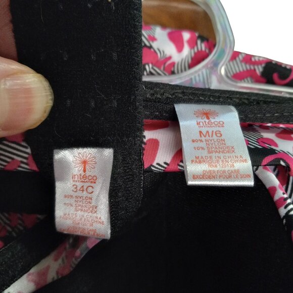 Inteco Intimates Size 34C 6 Medium Bra Panty Set Womens Pink Black Leopard Print - Picture 5 of 6